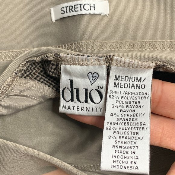 DUO Maternity Plaid Cropped Dressy Pants Medium Stretch Black Tan - Picture 3 of 12